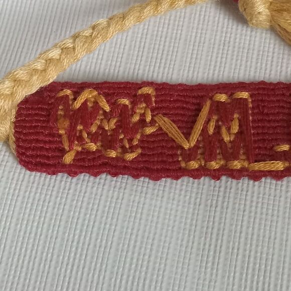 Handmade One Size Red & Yellow Adjustable Sliding Knot Woven Yarn Fall Bracelet - Picture 8 of 9